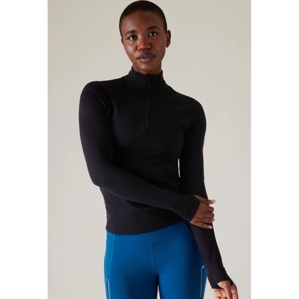 Athleta Flurry Half Zip Mock Neck Top Size XL | Black